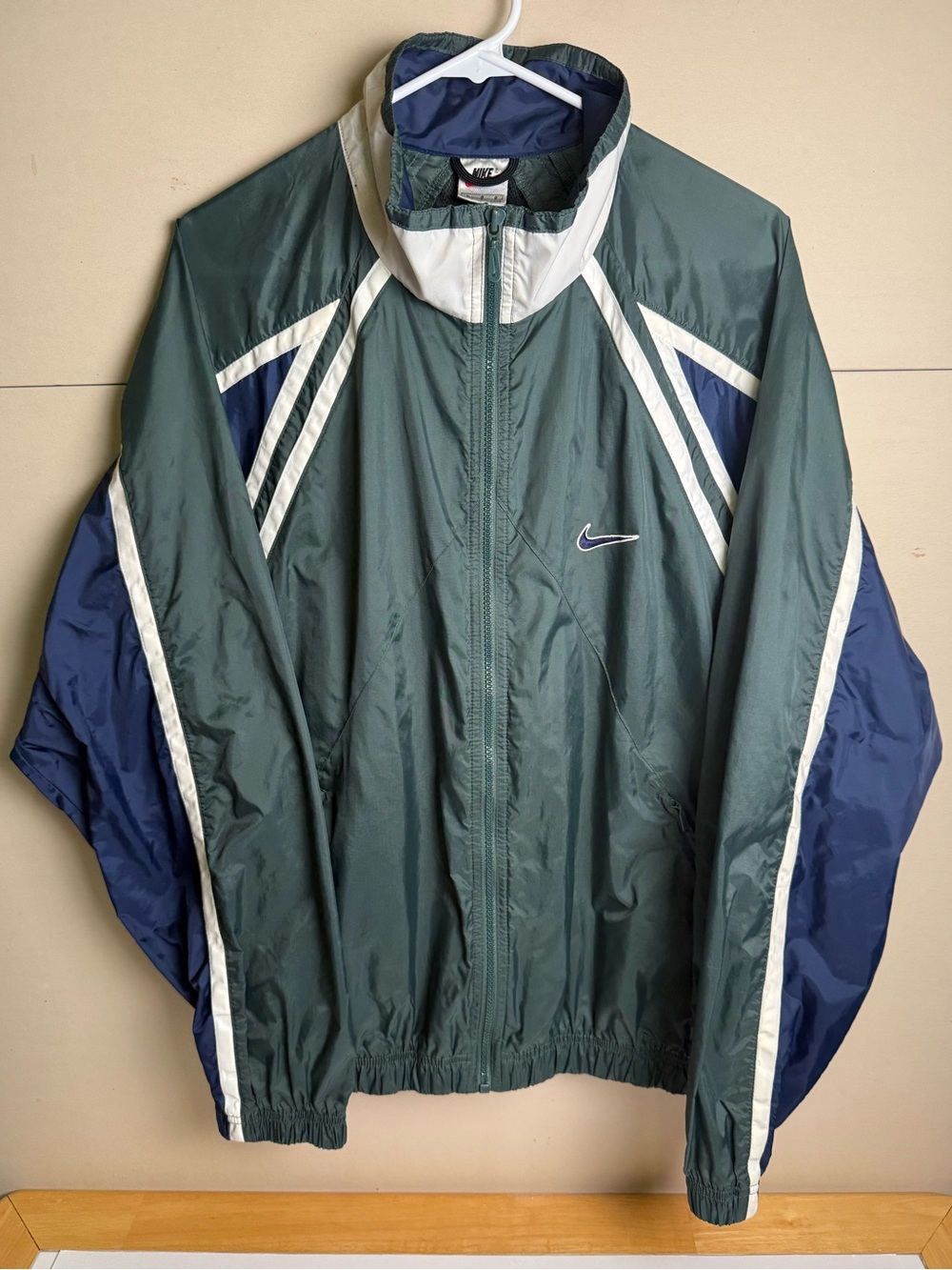 Nike Green & Navy Colorblock Windbreaker Jacket Vintage 90s